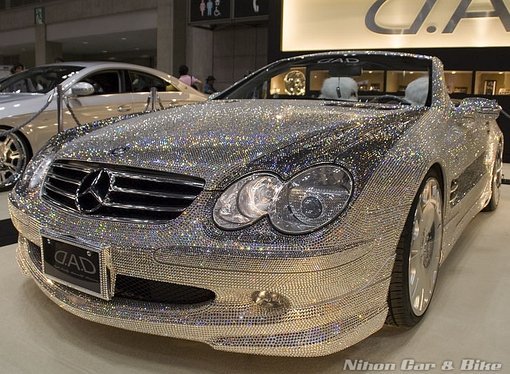 Mercedes Benz with a great number of jewels encrusted upon it